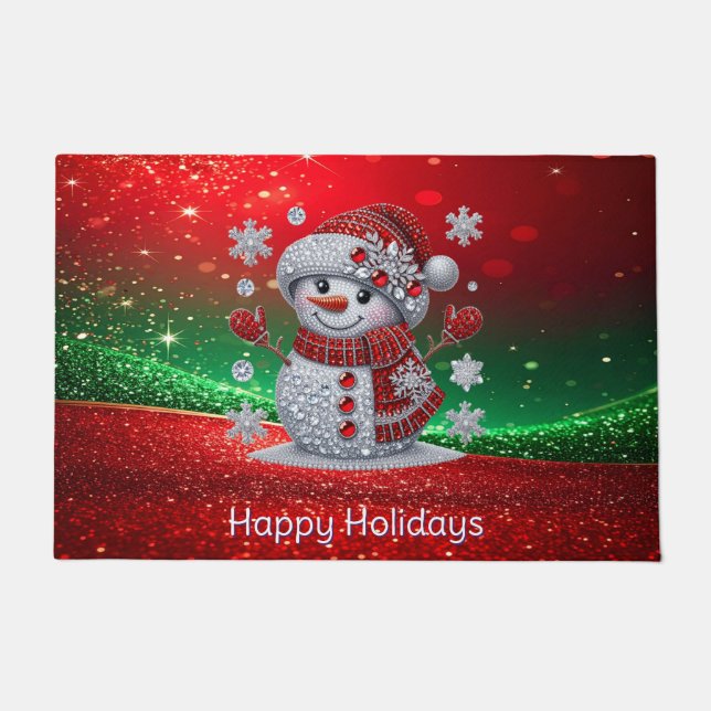 Rhinestones Snowman Holiday Doormat Fußmatte (Vorderseite)