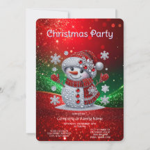 Rhinestones Snowman Holiday Party Invitation
