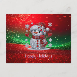 Rhinestones Snowman Holiday Postcard Postkarte