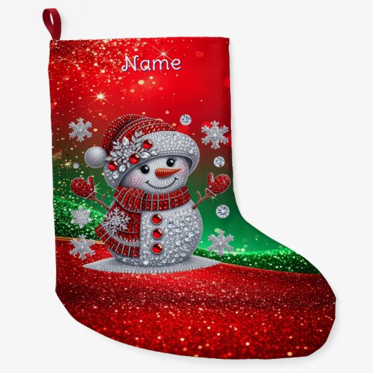 Rhinestones Snowman Holiday Stocking Großer Weihnachtsstrumpf (Vorderseite)