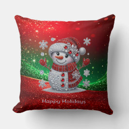 Rhinestones Snowman Holiday Throw Pillow Kissen