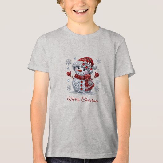 Rhinestones Snowman Holiday Tri-Blend Shirt (Vorderseite)