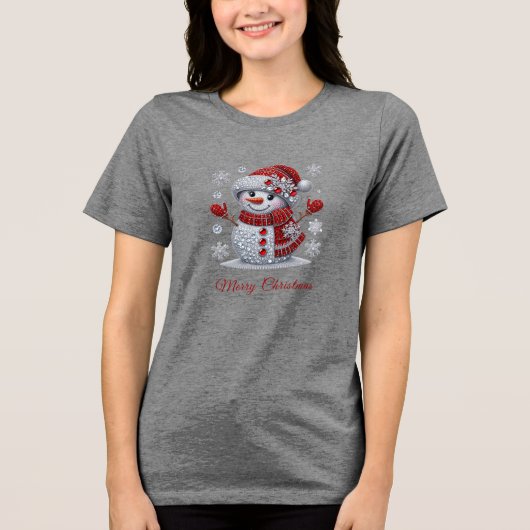 Rhinestones Snowman Holiday Women's Tri-Blend Shirt (Vorderseite)