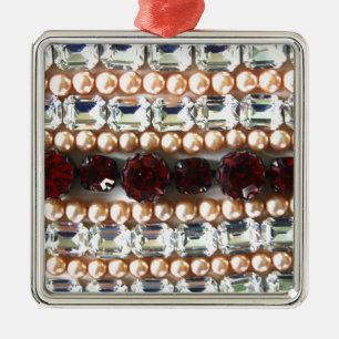 Rhinestones und Perlen - Vintager Schmuck Silbernes Ornament