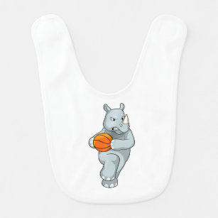 Rhino als Basketballspieler mit Basketball Babylätzchen