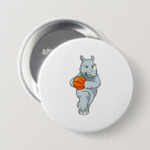 Rhino als Basketballspieler mit Basketball Button (Vorne & Hinten)