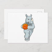 Rhino als Basketballspieler mit Basketball Postkarte (Vorne/Hinten)