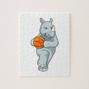 Rhino als Basketballspieler mit Basketball Puzzle