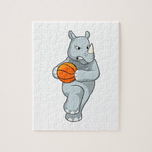 Rhino als Basketballspieler mit Basketball Puzzle (Vertikal)