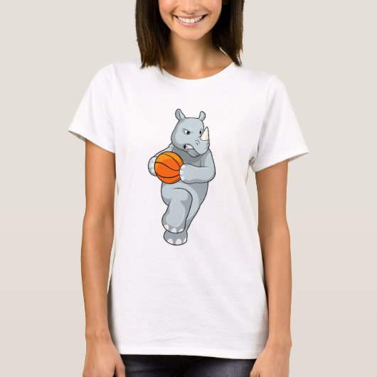 Rhino als Basketballspieler mit Basketball T-Shirt (Vorderseite)