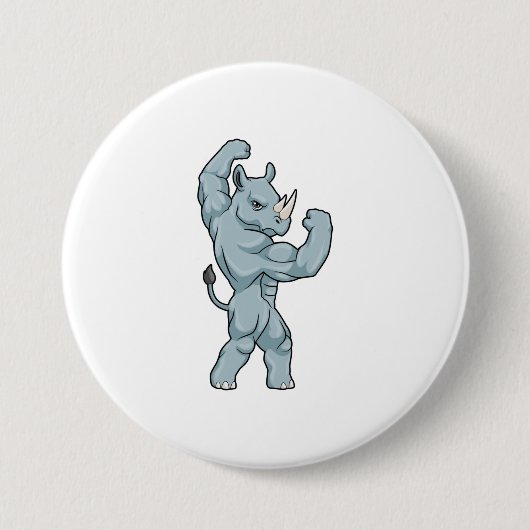 Rhino als Bodybuilder Extrem Button (Vorderseite)
