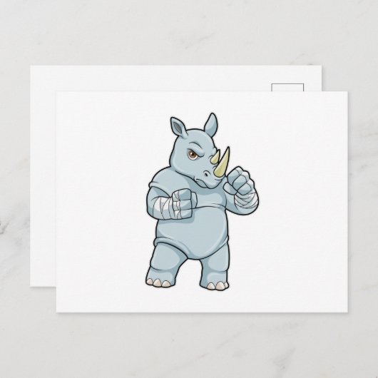 Rhino als Boxer beim Boxen Postkarte (Vorne/Hinten)