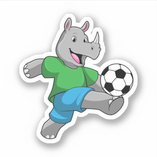 Rhino als Fußballspieler mit Fußball Aufkleber (Vorderseite)