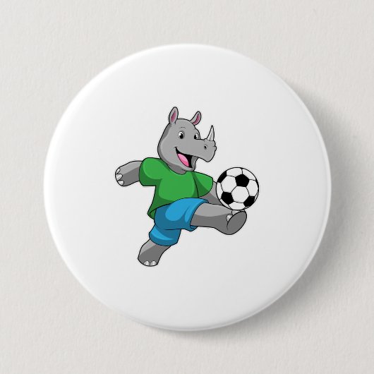 Rhino als Fußballspieler mit Fußball Button (Vorderseite)