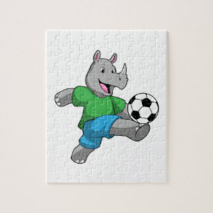 Rhino als Fußballspieler mit Fußball Puzzle