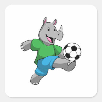 Rhino als Fußballspieler mit Fußball Quadratischer Aufkleber