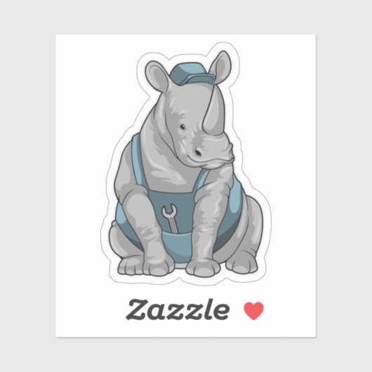 Rhino als Handwerker mit Französisch Aufkleber (Blatt)
