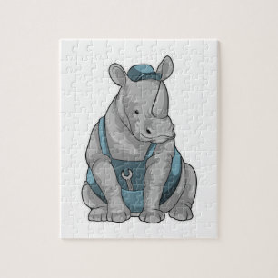 Rhino als Handwerker mit Französisch Puzzle