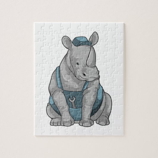 Rhino als Handwerker mit Französisch Puzzle (Vertikal)