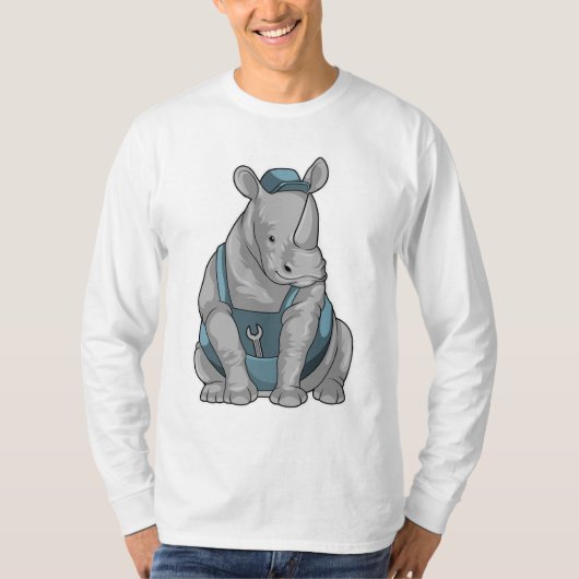 Rhino als Handwerker mit Französisch T-Shirt (Vorderseite)
