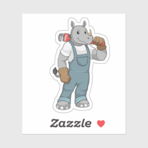 Rhino als Handyman mit Wasserpumpenzange Aufkleber