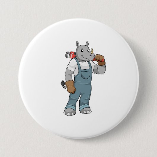Rhino als Handyman mit Wasserpumpenzange Button (Vorderseite)
