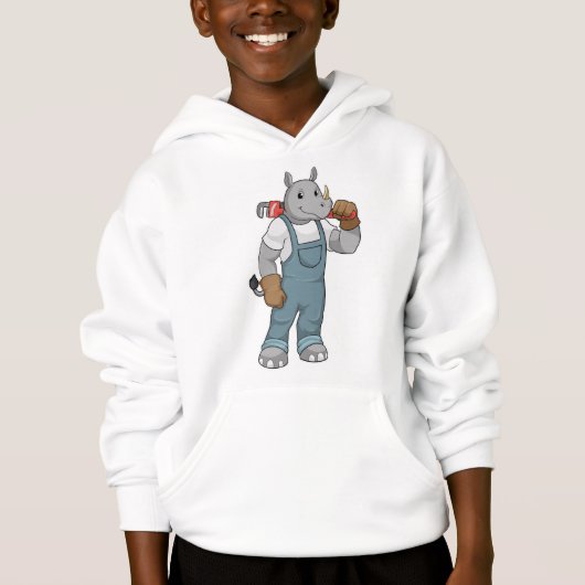 Rhino als Handyman mit Wasserpumpenzange Hoodie (Vorderseite)