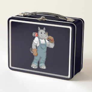 Rhino als Handyman mit Wasserpumpenzange Metall Brotdose