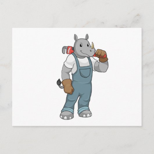 Rhino als Handyman mit Wasserpumpenzange Postkarte (Vorderseite)