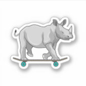 Rhino als Skater mit Skateboard Aufkleber (Vorderseite)