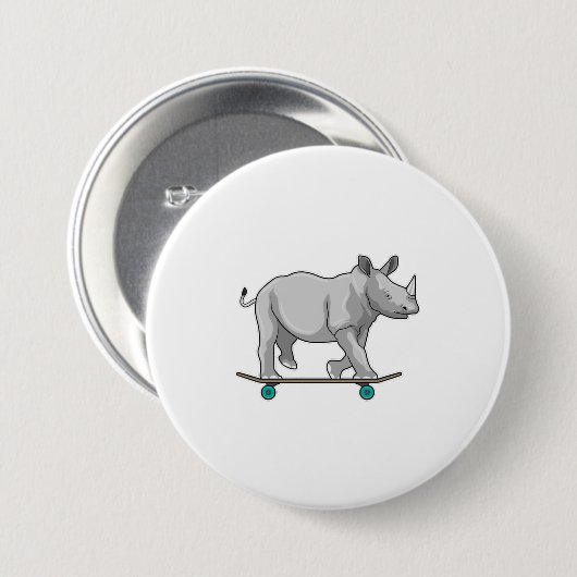 Rhino als Skater mit Skateboard Button (Vorne & Hinten)