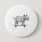 Rhino als Skater mit Skateboard Button (Vorderseite)