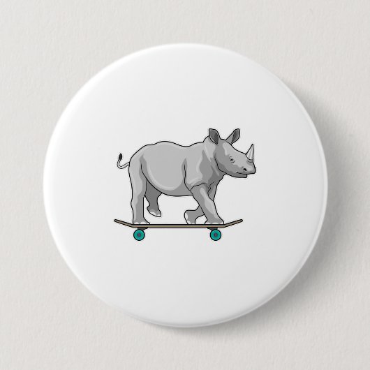 Rhino als Skater mit Skateboard Button (Vorderseite)
