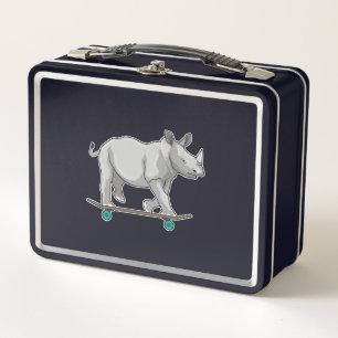Rhino als Skater mit Skateboard Metall Brotdose