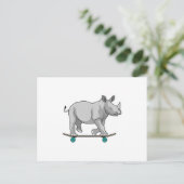 Rhino als Skater mit Skateboard Postkarte (Stehend Vorderseite)