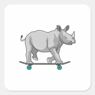 Rhino als Skater mit Skateboard Quadratischer Aufkleber