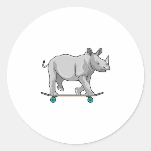 Rhino als Skater mit Skateboard Runder Aufkleber (Vorderseite)