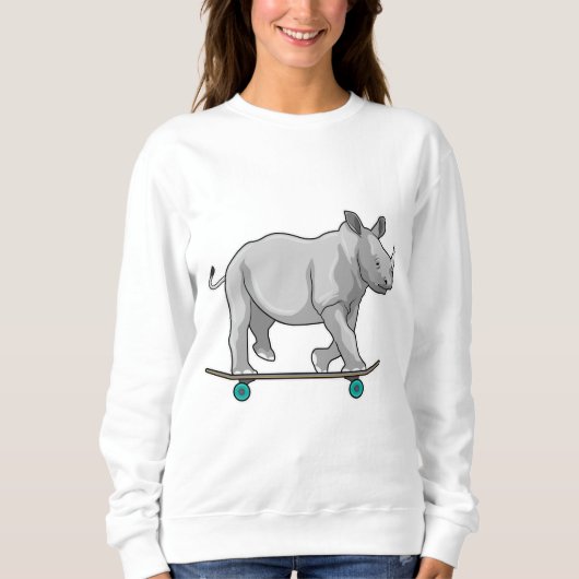 Rhino als Skater mit Skateboard Sweatshirt (Vorderseite)