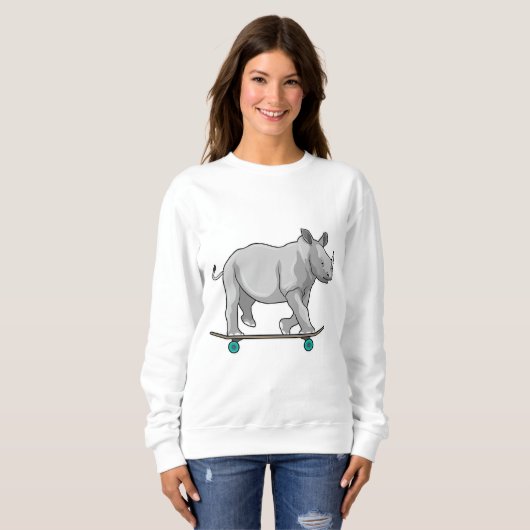 Rhino als Skater mit Skateboard Sweatshirt (Vorne ganz)