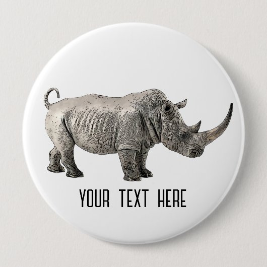 Rhino Animal Niedlich Adorable Custom Button (Vorderseite)
