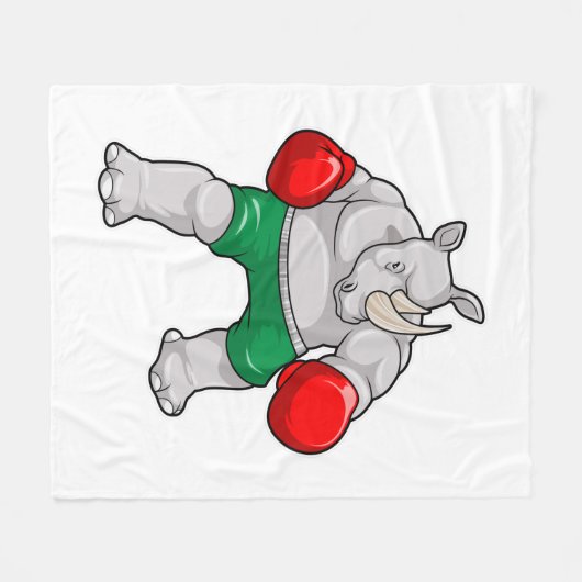 Rhino at Boxing with Boxing gloves Fleecedecke (Vorderseite (Horizontal))