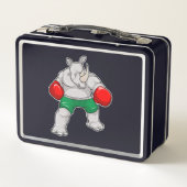 Rhino at Boxing with Boxing gloves Metall Brotdose (Rückseite)