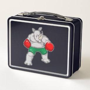 Rhino at Boxing with Boxing gloves Metall Brotdose
