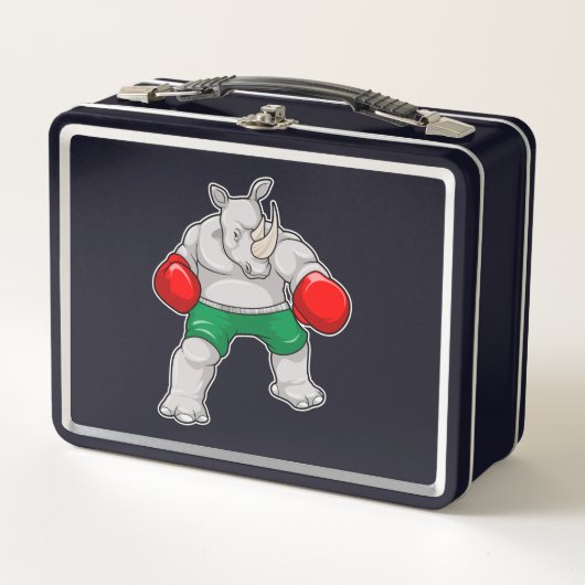 Rhino at Boxing with Boxing gloves Metall Brotdose (Vorderseite)