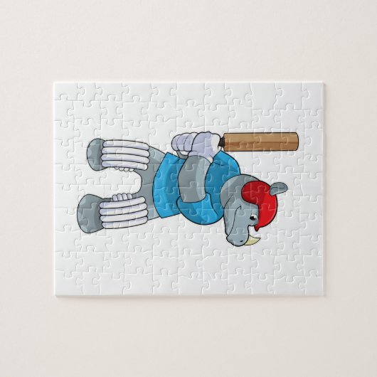 Rhino auf Cricket mit Cricket-Fledermaus Puzzle (Horizontal)