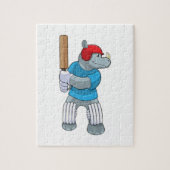 Rhino auf Cricket mit Cricket-Fledermaus Puzzle (Vertikal)