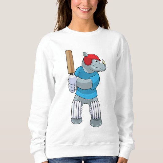 Rhino auf Cricket mit Cricket-Fledermaus Sweatshirt (Vorderseite)