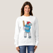 Rhino auf Cricket mit Cricket-Fledermaus Sweatshirt (Vorne ganz)