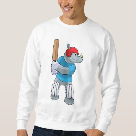 Rhino auf Cricket mit Cricket-Fledermaus Sweatshirt (Vorderseite)