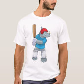 Rhino auf Cricket mit Cricket-Fledermaus T-Shirt (Vorderseite)